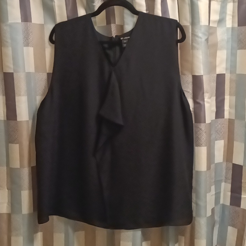 FINAL PRICE NWT ST. JOHN silk caviar black sheer v-neck blouse/flare in front XL - Picture 12 of 16